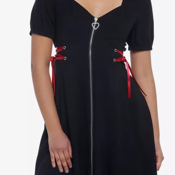 Hot Topic Black Front Zipper Lace up Dress (runs large!) - Picture 2 of 6